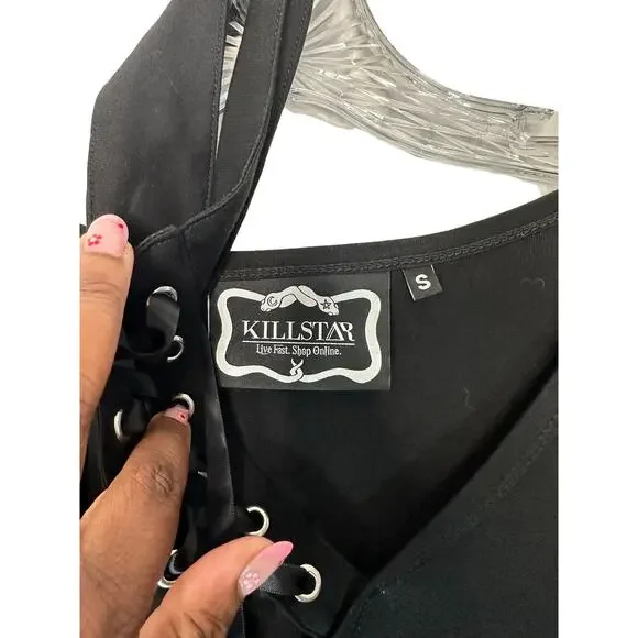 Killstar Black Spyda Lace Me Up Ribbon Emo Punk Gothic Witchy Dress‎ Size Small - Picture 4 of 11